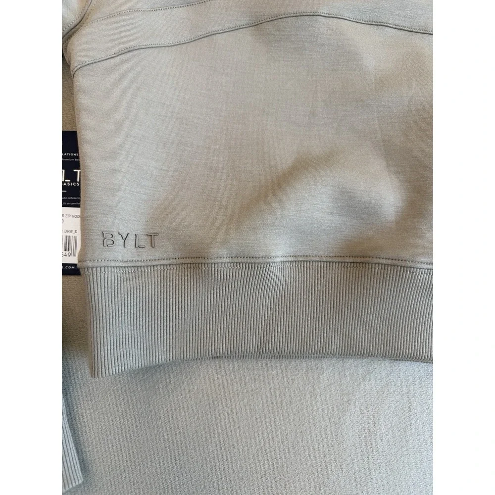 BYLT Opal Fleece Quarter-Zip Hoodie Womens S Driftwood Cropped Athleisure New
